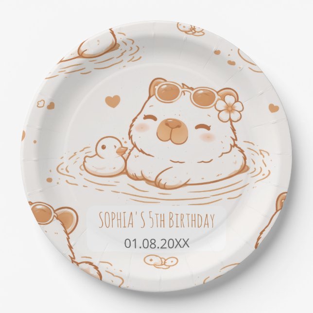 Cute Capybara With Sunglasses Kids Birthday Party Pappteller (Vorderseite)