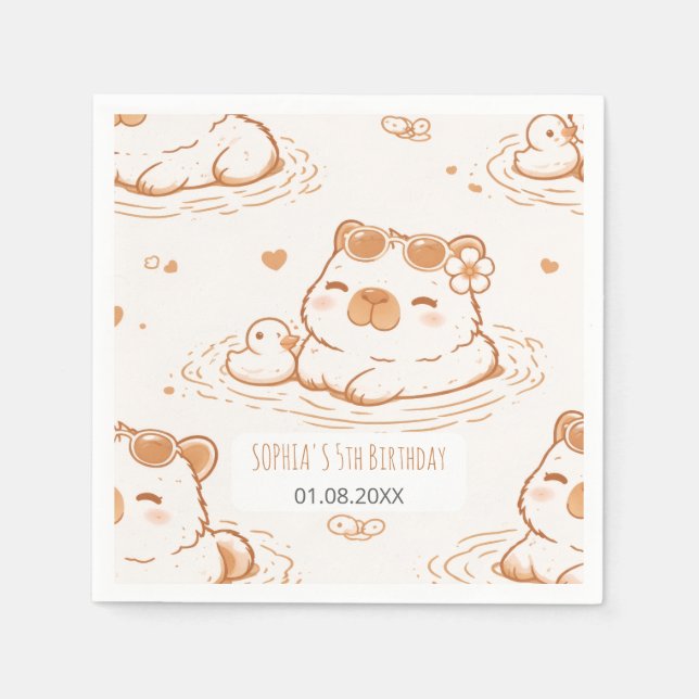Cute Capybara With Sunglasses Kids Birthday Party Serviette (Vorderseite)