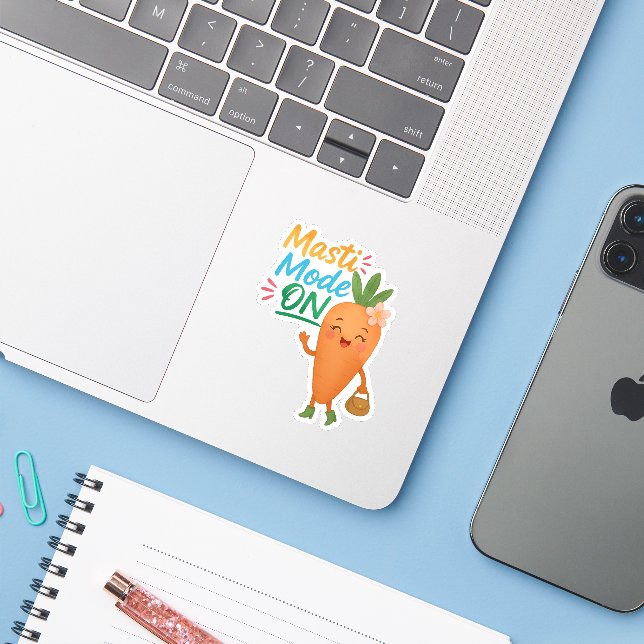 Cute Carrot Masti Mode ON Sticker Sheet Fun Cartoo (Laptop mit iPhone)