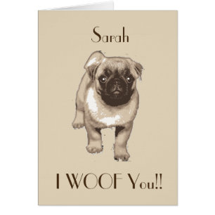 Cute carte carlin "I woo you" sur mesure