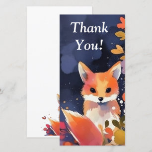 Cute Carte de remerciements couleur aquarelle Fox