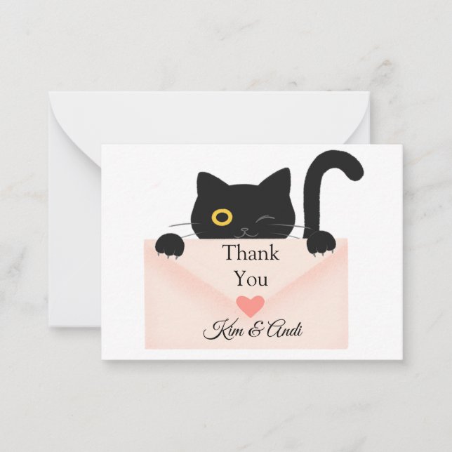 Cute Carte de remerciements de chat noir (Devant)