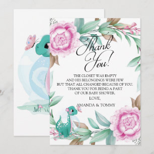 Cute Carte de remerciements Dinosaur Rose