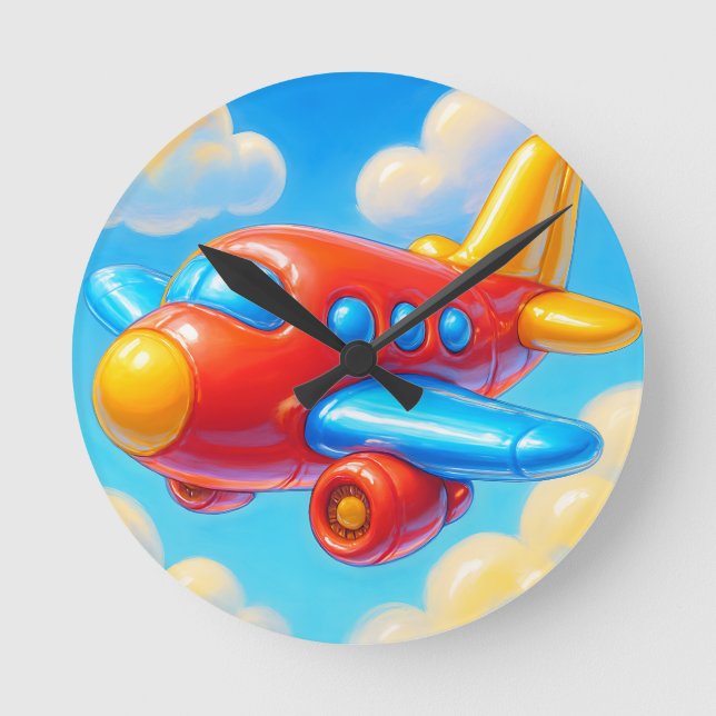 Cute Cartoon Airplane Runde Wanduhr (Vorderseite)