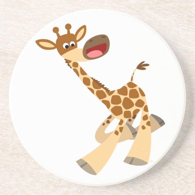 Cute Cartoon Ambling Giraffe Coaster Sandstein Untersetzer (Vorne)