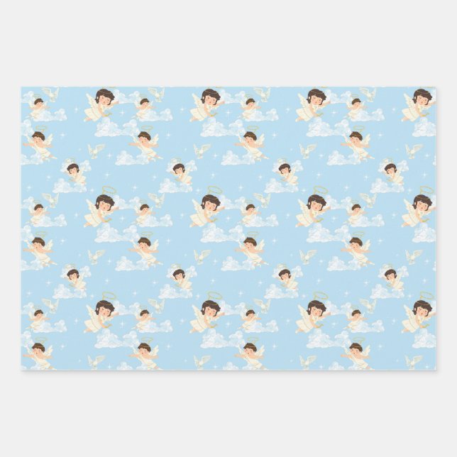 Cute Cartoon Angels And Doves Seamless Pattern Geschenkpapier Set (Vorderseite)
