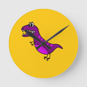 Cute cartoon angry purple dinosaur runde wanduhr