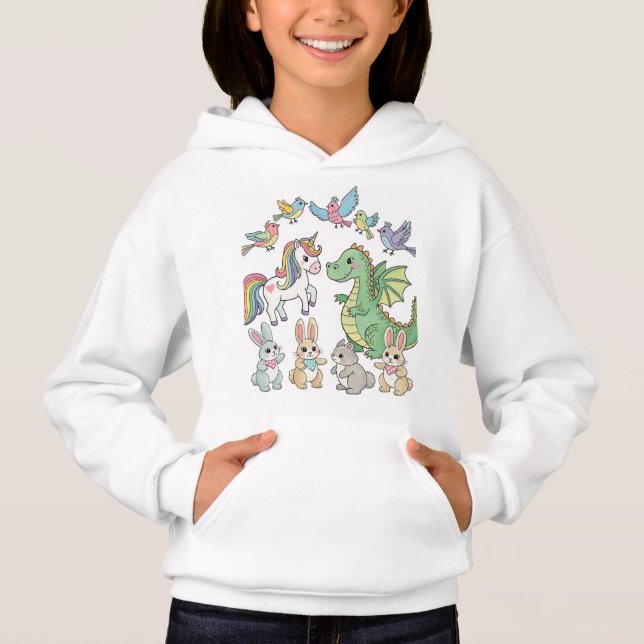 Cute Cartoon Animal Friends Girls' Hoodie (Devant)