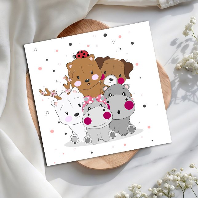 Cute Cartoon Animals Gender Neutral Baby Shower Serviette (Von Creator hochgeladen)