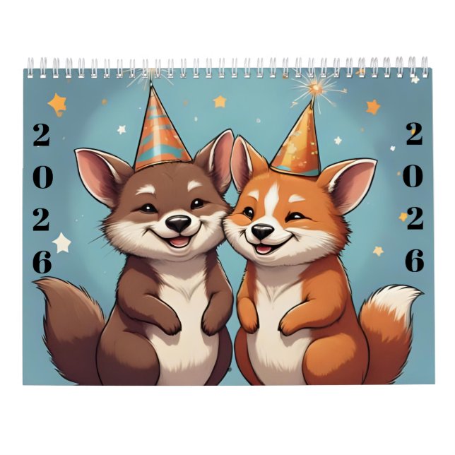 Cute cartoon animals new year 2026 Calendar Kalender (Rückseite)
