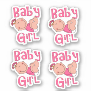 Cute Cartoon Baby Girl Text in grell rosa - Aufkleber