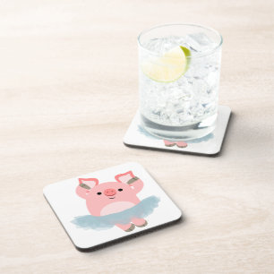 Cute Cartoon Ballerina Pig Coasters Set Getränkeuntersetzer