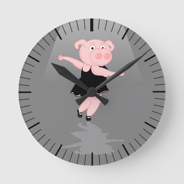 Cute Cartoon Ballet Dancing Pig Runde Wanduhr (Vorderseite)