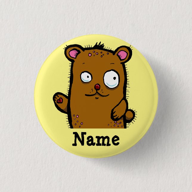 Cute Cartoon Bear Waving Button (Vorderseite)