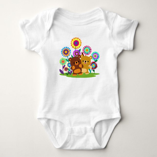 Cute Cartoon Bears' Garden Baby Bodysuit Strampler (Vorderseite)