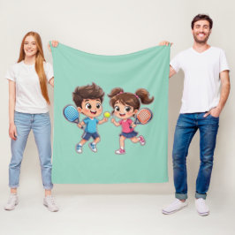 Cute Cartoon Boy and Girl Playing Padel Tennis – F Fleecedecke