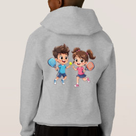 Cute Cartoon Boy and Girl Playing Padel Tennis – F Hoodie