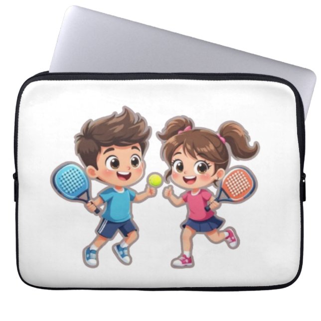 Cute Cartoon Boy and Girl Playing Padel Tennis – F Laptopschutzhülle (Vorderseite)
