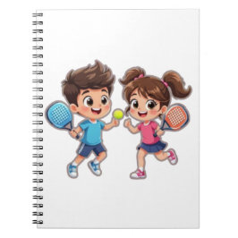 Cute Cartoon Boy and Girl Playing Padel Tennis – F Notizblock