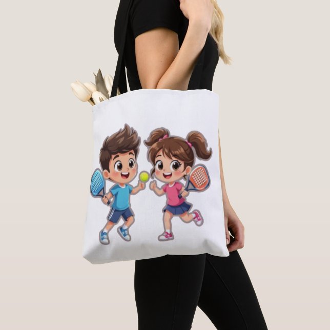Cute Cartoon Boy and Girl Playing Padel Tennis – F Tasche (Von Nahem)