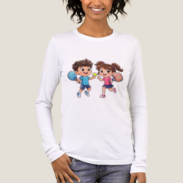 Cute Cartoon Boy and Girl Playing Padel Tennis – F Tri-Blend Shirt (Vorderseite)