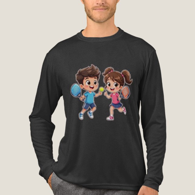 Cute Cartoon Boy and Girl Playing Padel Tennis – F Tri-Blend Shirt (Vorderseite)
