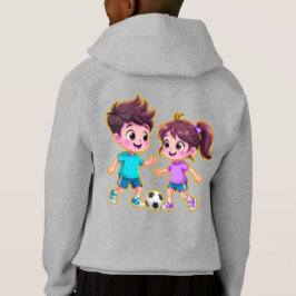 Cute Cartoon Boy and Girl Playing Soccer Together Hoodie