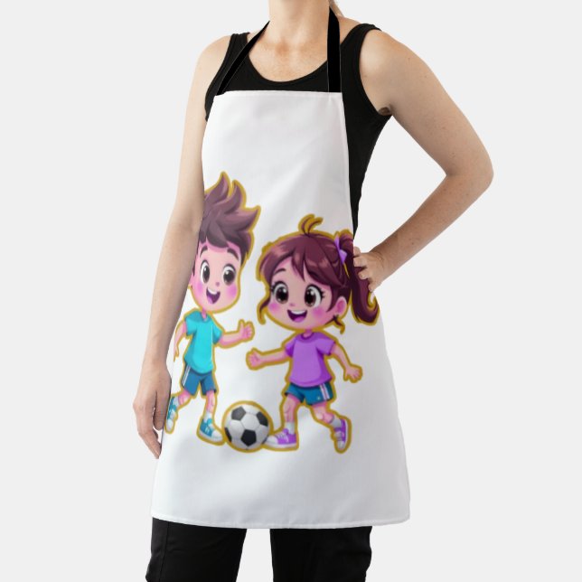 Cute Cartoon Boy and Girl Playing Soccer Together  Schürze (InSitu)
