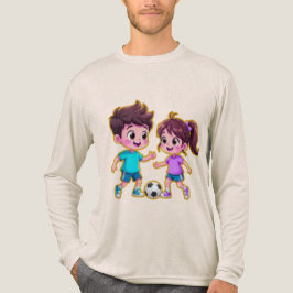 Cute Cartoon Boy and Girl Playing Soccer Together Tri-Blend Shirt