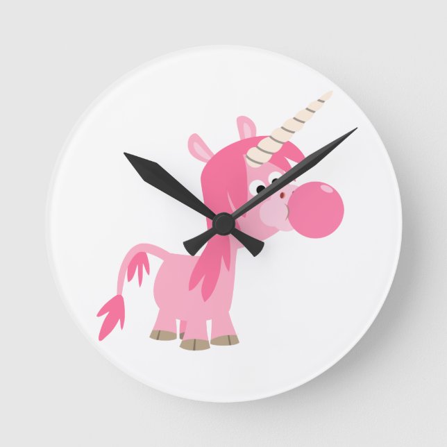 Cute Cartoon Bubble Gum Unicorn Wall Clock Runde Wanduhr (Vorderseite)