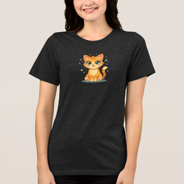 **Cute Cartoon Cat – Adorable Kitty Illustration** Tri-Blend Shirt (Vorderseite)