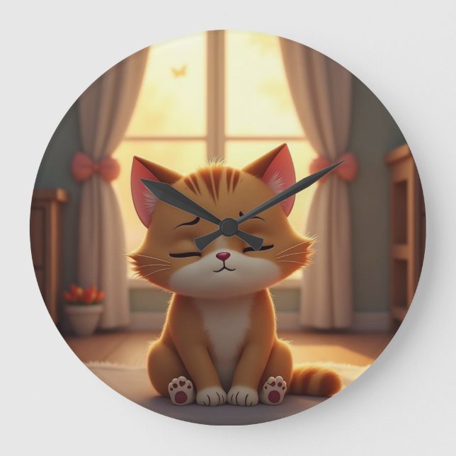Cute cartoon cat große wanduhr (Vorderseite)