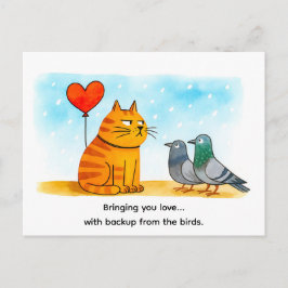 Cute Cartoon Cat Holding Heart Balloon Outdoors Postkarte