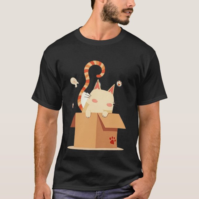 Cute Cartoon Cat Peeking Out of Cardboard Box T-Shirt (Vorderseite)