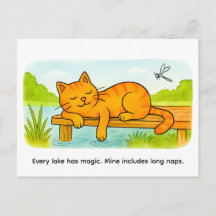 Cute Cartoon Cat Resting on Wooden Dock
