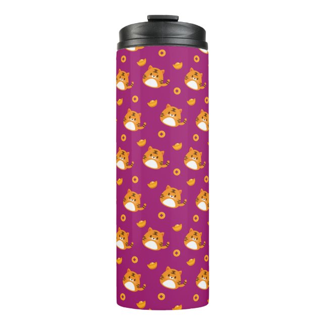 Cute Cartoon Cat Seamless Pattern | Kawaii Orange  Thermosbecher (Vorderseite)