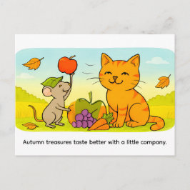 Cute Cartoon Cat With Mouse and Heart Balloon Postkarte