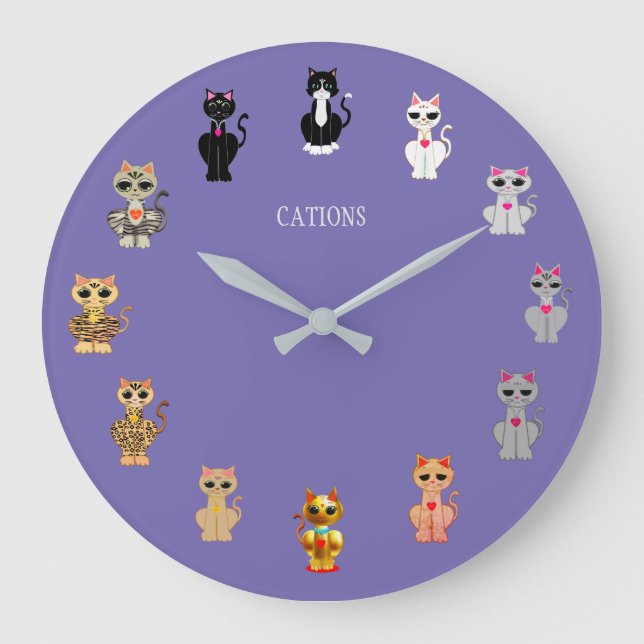 Cute Cartoon Cats Große Wanduhr (Vorderseite)