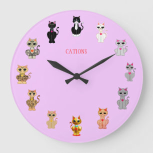 Cute Cartoon Cats Große Wanduhr