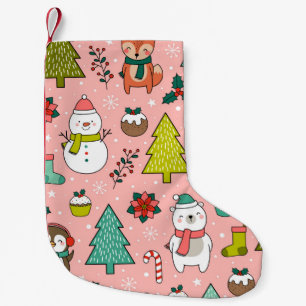 Cute cartoon character, pine trees and christmas e kleiner weihnachtsstrumpf