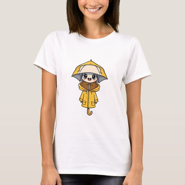 Cute Cartoon Character Wearing Yellow Raincoat T-Shirt (Vorderseite)