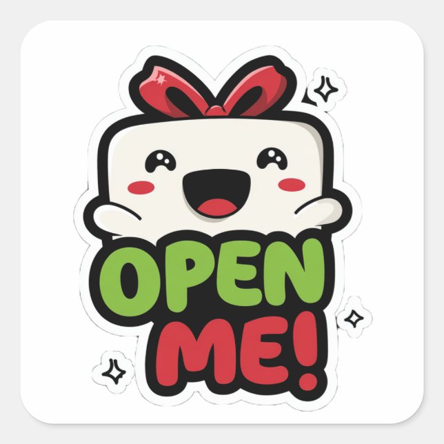 Cute Cartoon Character with “Open Me” Text Sticker (Vorderseite)