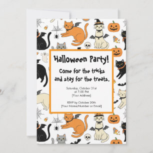 Cute Cartoon Chats Halloween Fête Invitation