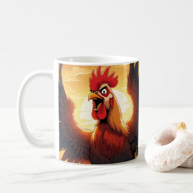 Cute Cartoon Chicken, Colorful Floral. Farm Animal Kaffeetasse (Mit Donut)
