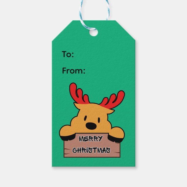 Cute Cartoon Christmas Reindeer  Geschenkanhänger (Vorderseite)