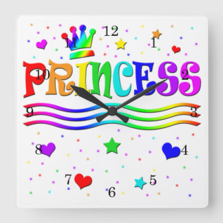 Cute Cartoon Clip Art Rainbow Princess Tiara Quadratische Wanduhr