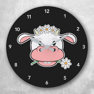 Cute Cartoon Cow Kawaii Farm Animal Runde Wanduhr