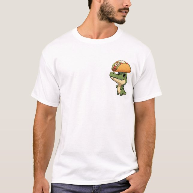 Cute Cartoon Crocodile Balancing Giant Taco T-Shirt (Vorderseite)