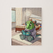 Cute Cartoon Dinosaur Reading Jigsaw Puzzle