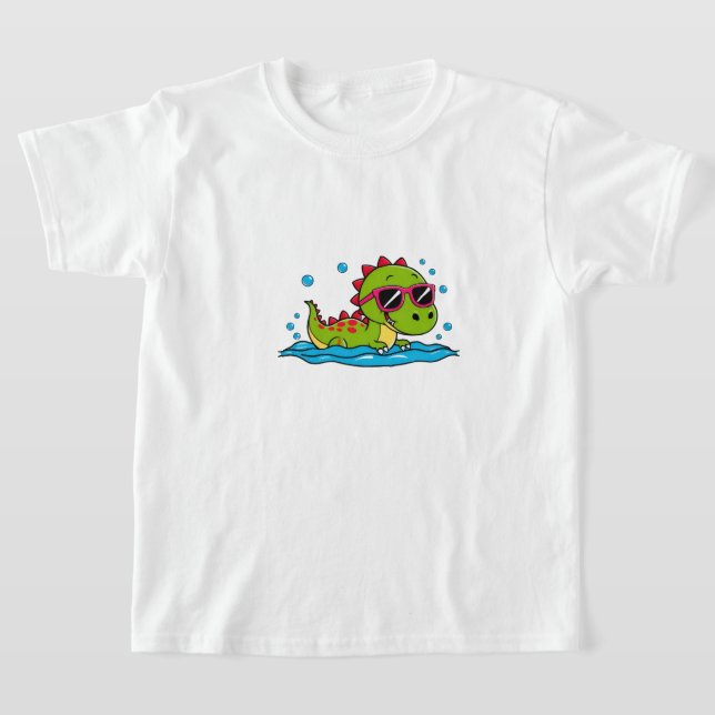 Cute Cartoon Dinosaur Swimming with Sunglasses  T-Shirt (Ablage )